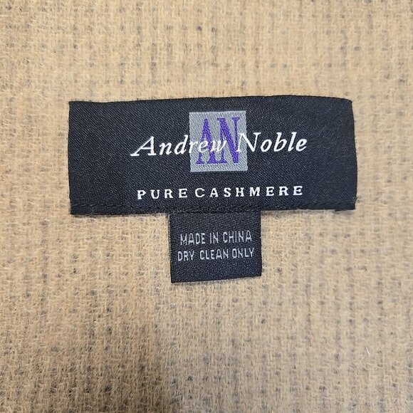 Andrew Noble Pure Cashmere Scarf Two Sided Brown Beige Fringe Wool - Picture 2 of 2
